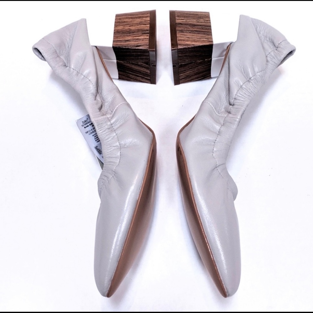 NWOT Zara Grey Leather Color Block Heels